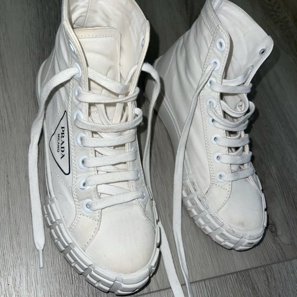 PRADA high too white platform canvas sneakers - Picture 2 of 7
